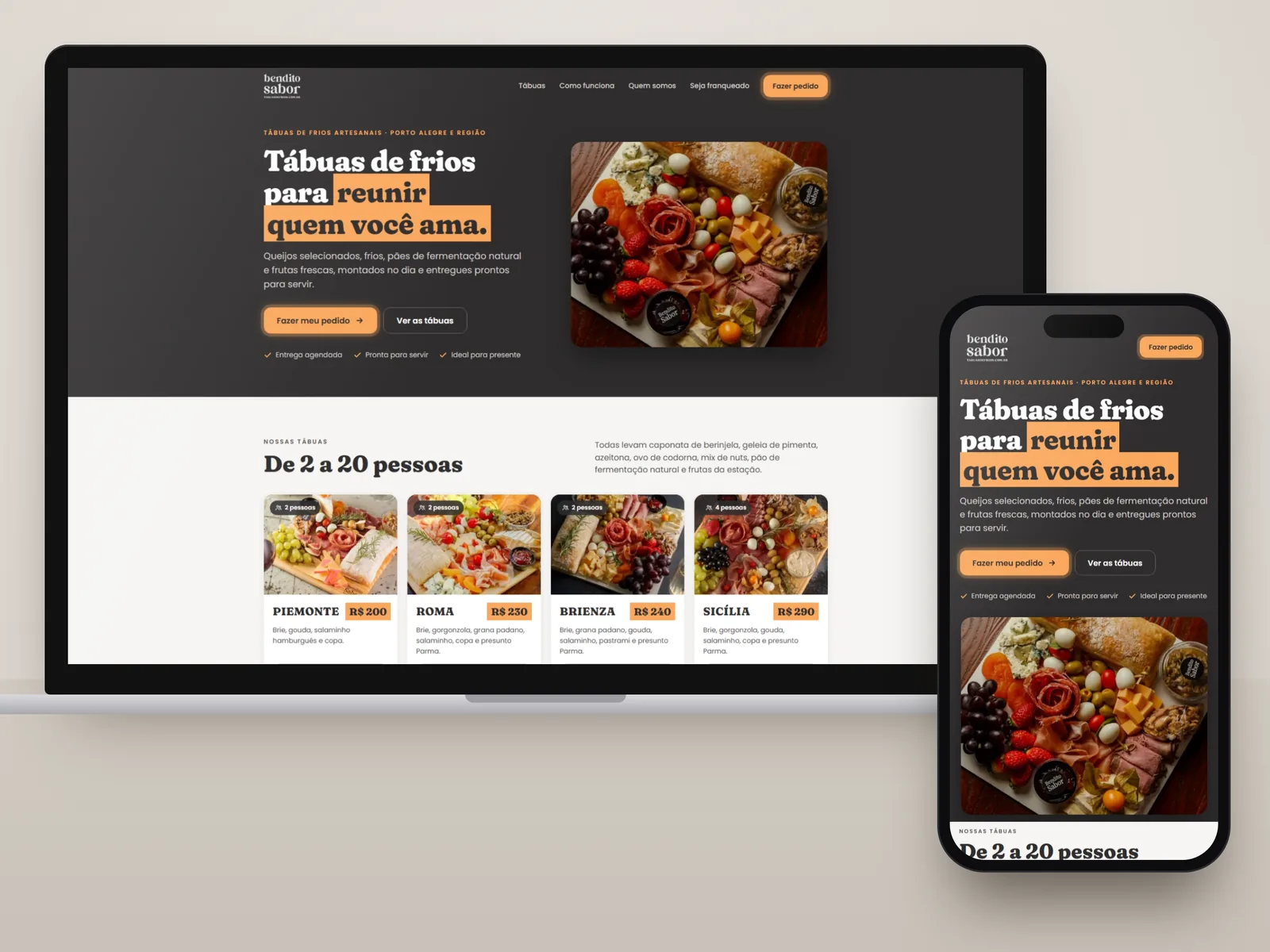 Bendito Sabor: site com pedido online em notebook e celular