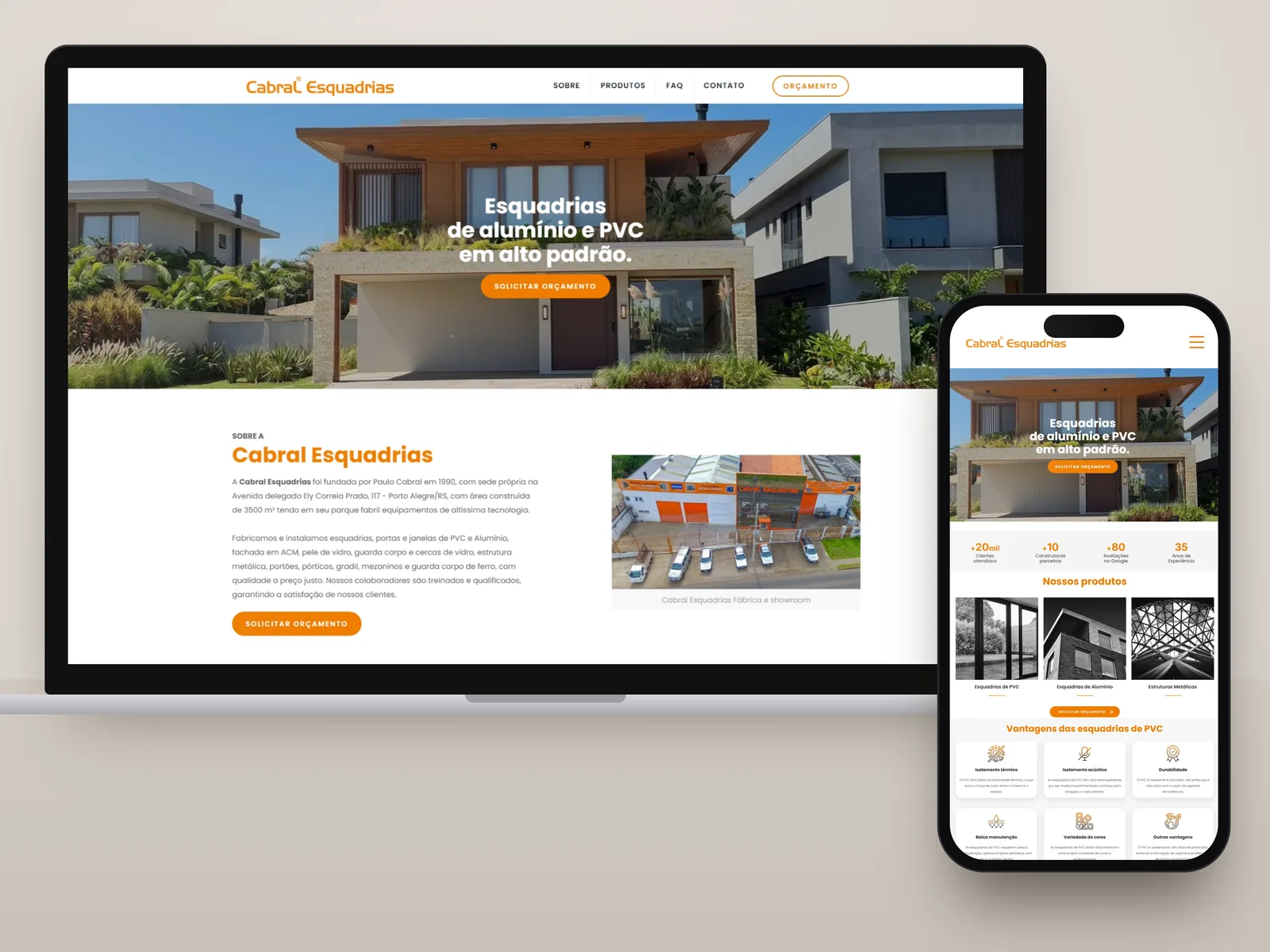 Cabral Esquadrias: landing page em notebook e celular