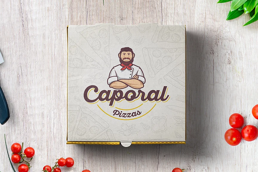 Caporal Pizzas: caixa de pizza com a marca