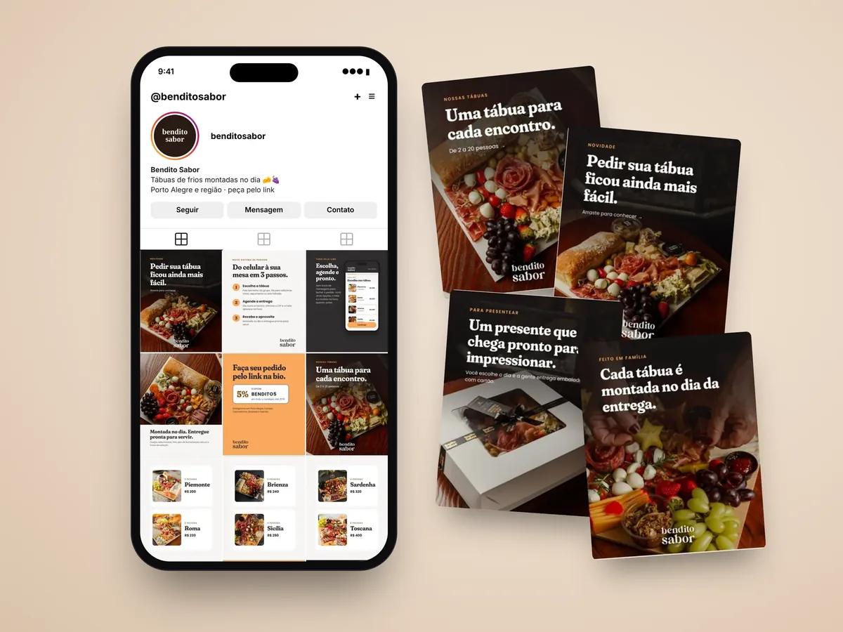 Bendito Sabor: feed do Instagram no celular e posts