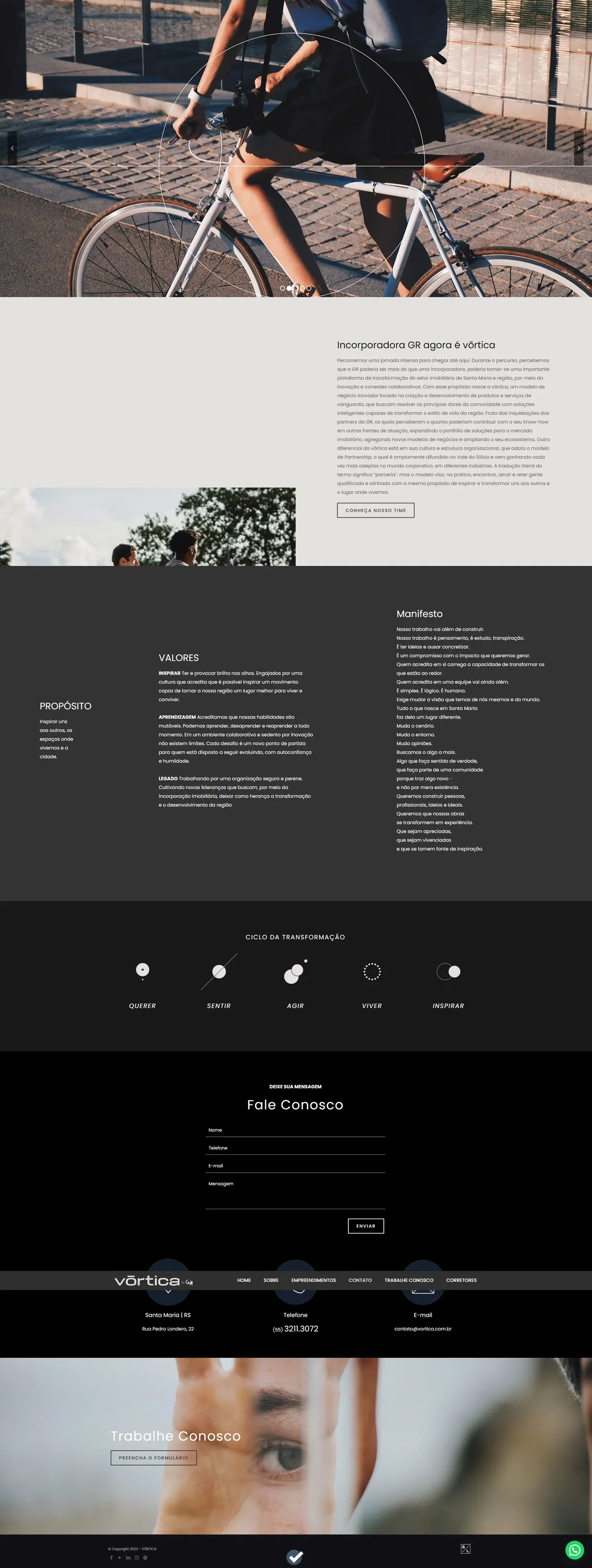Landing page da Vórtica, página completa