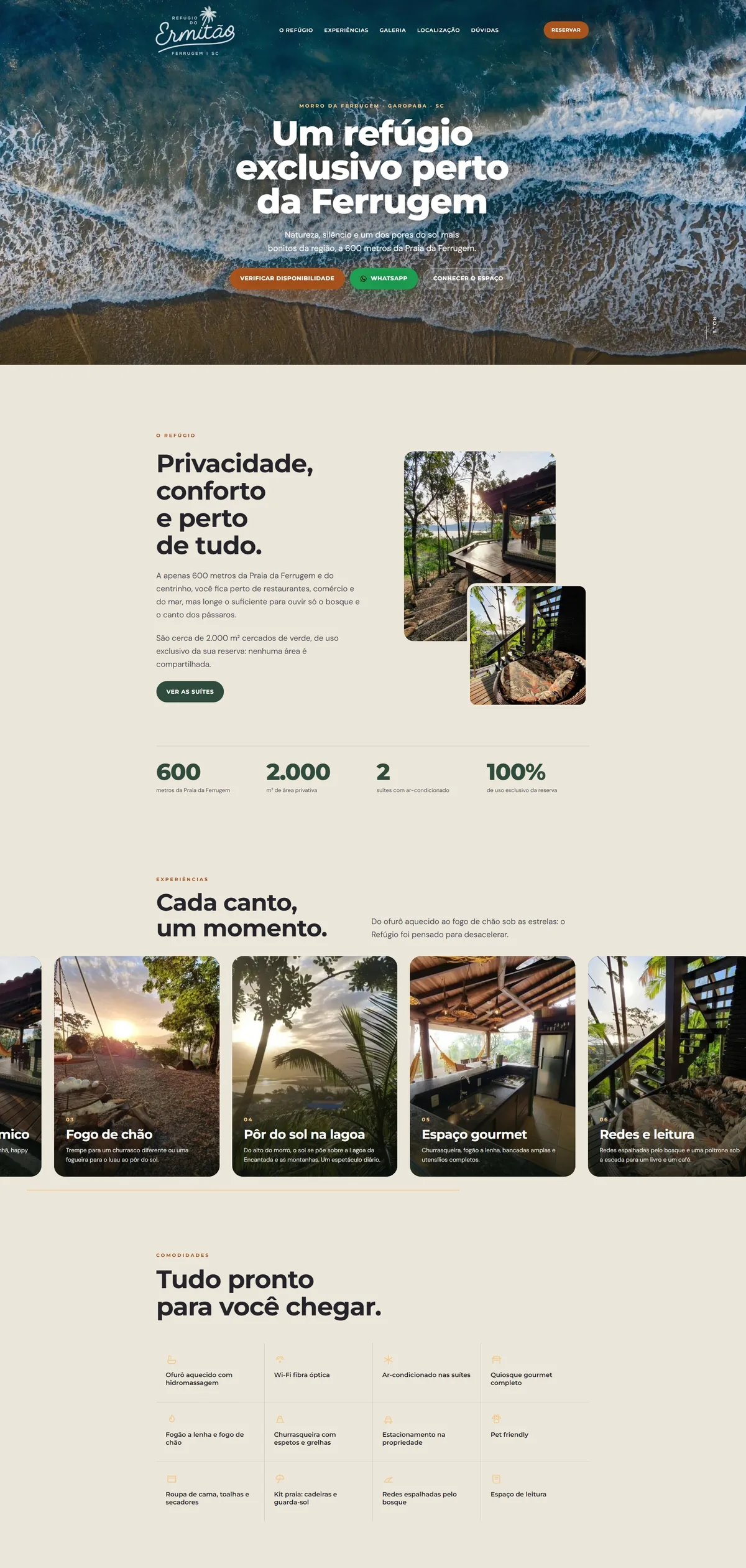 Landing page do Refúgio do Ermitão, página completa
