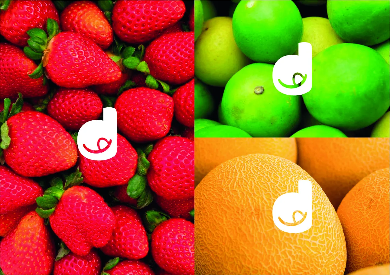 Símbolo do Mercadinho aplicado sobre frutas