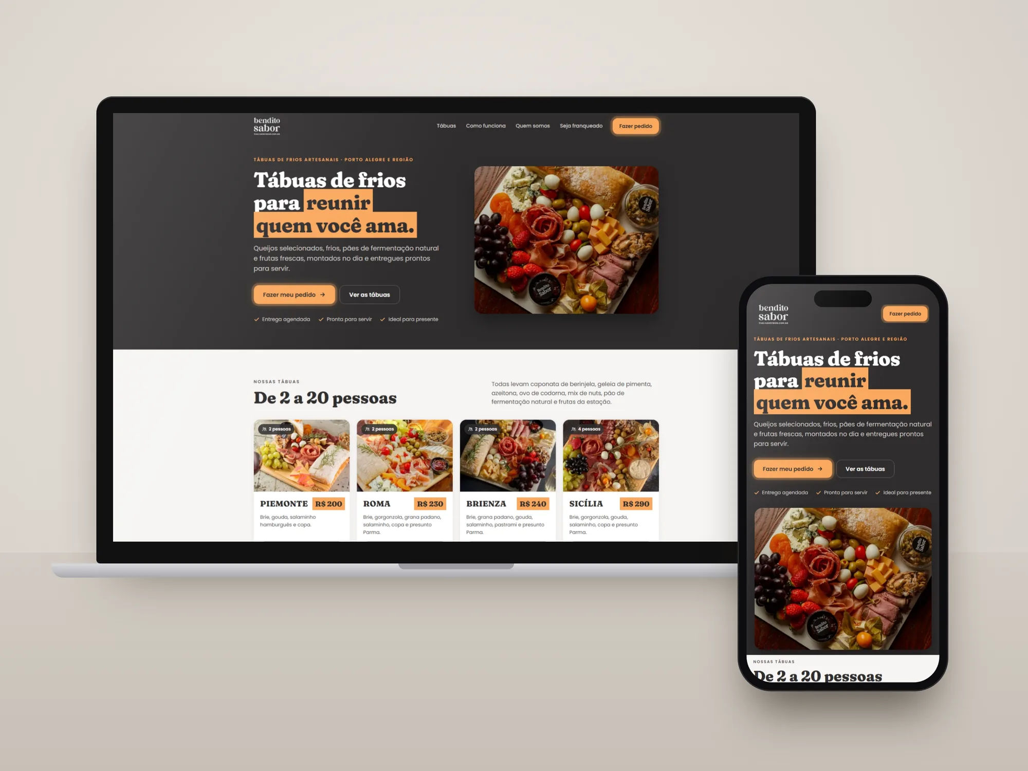 Site da Bendito Sabor em notebook e celular