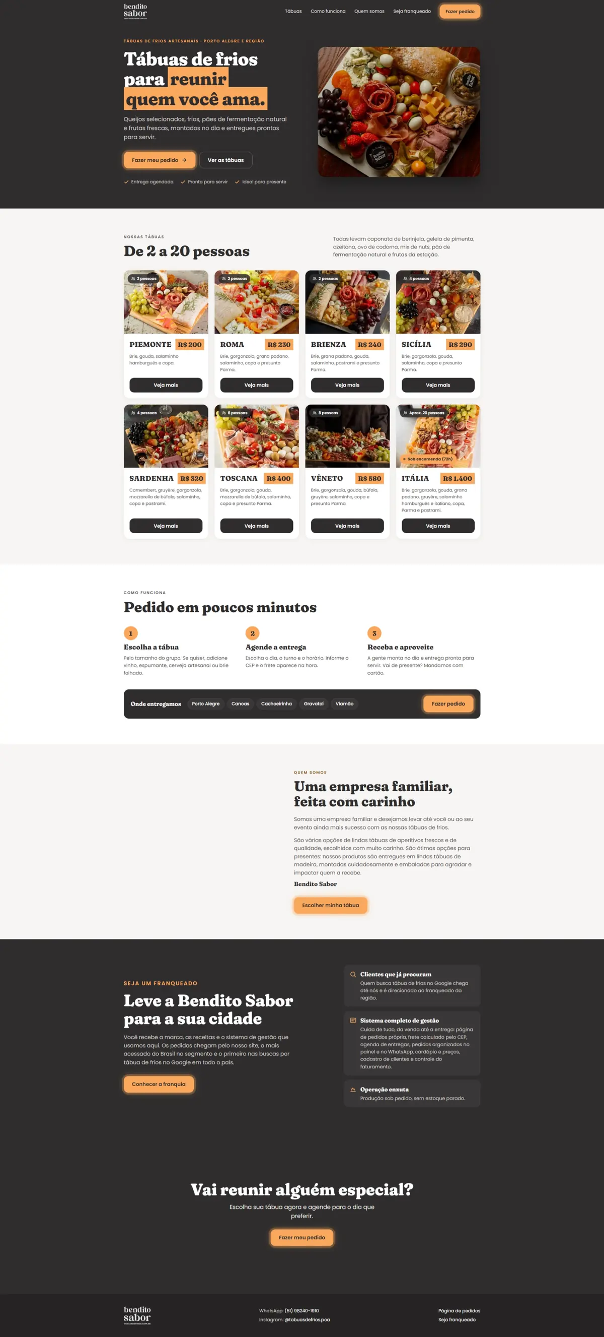 Site da Bendito Sabor, página completa